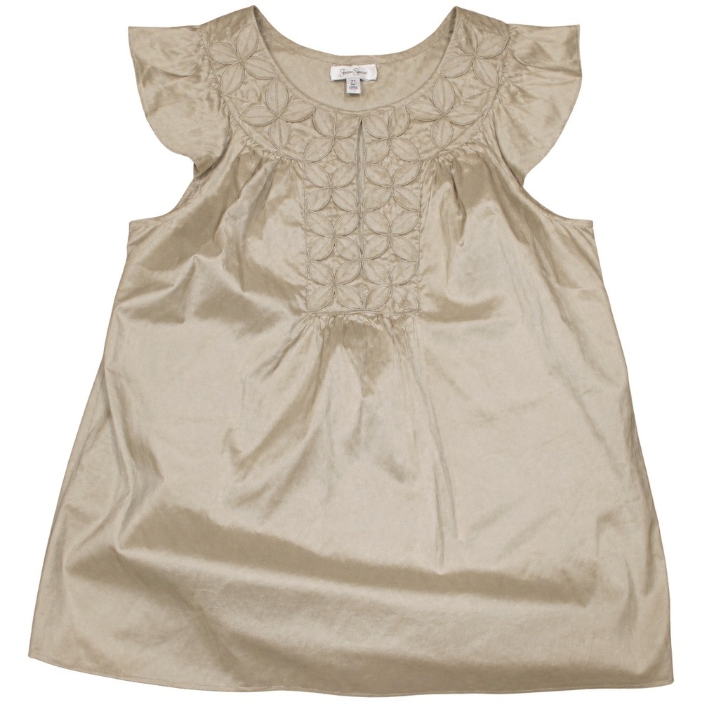 Calypso St. Barth Silk Embroidered Applique Blouse Women Size S Taupe